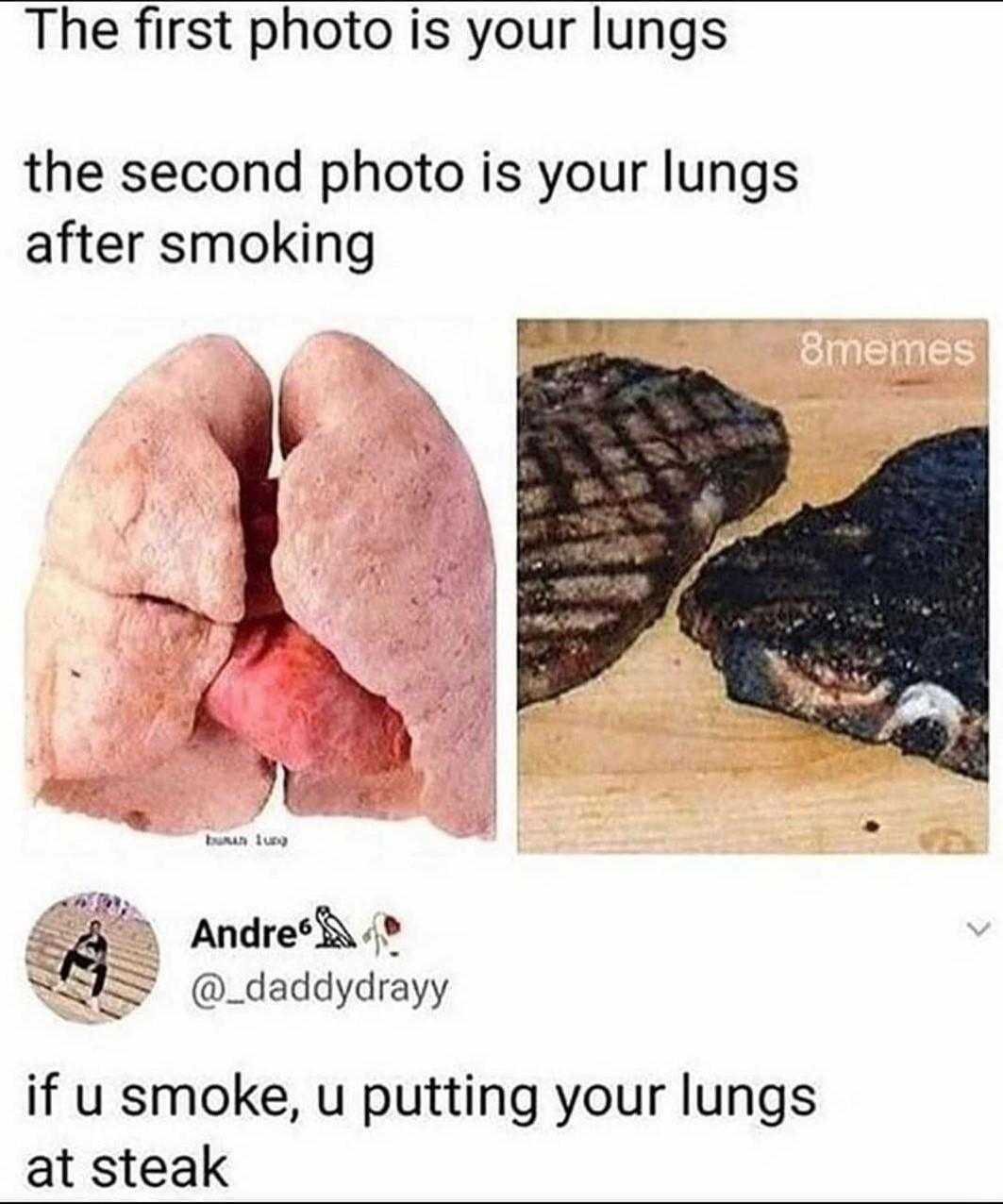 steak and a steak with a caption of a photo of a lung