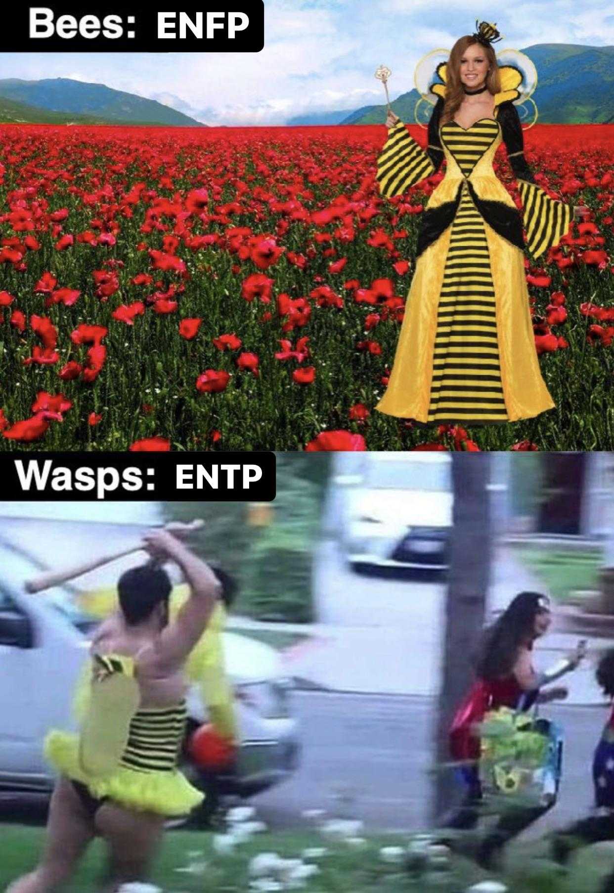 a couple of pictures of a woman in a bee costume