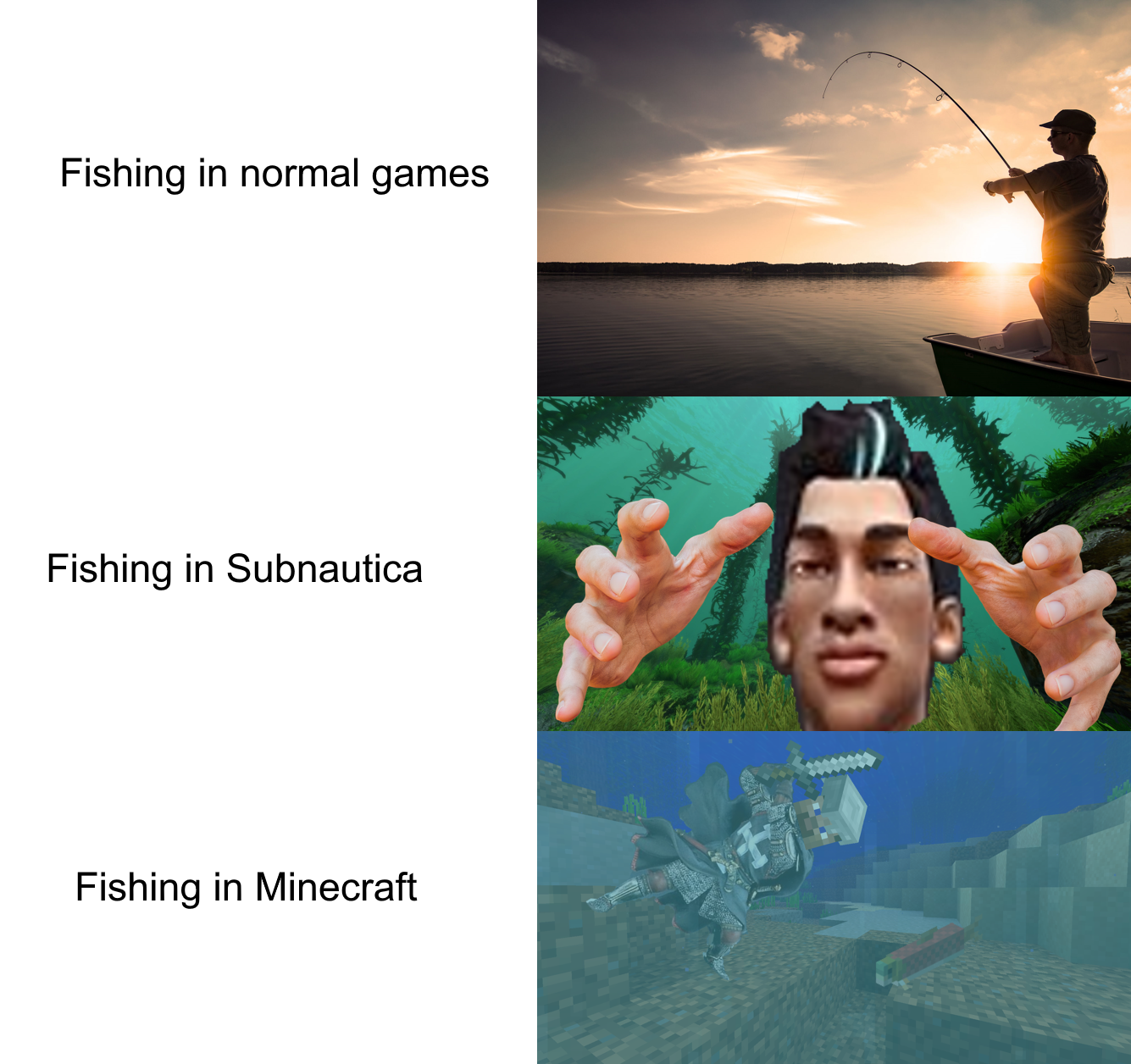 there are two pictures of a man fishing in a boat and a man holding a fishing rod