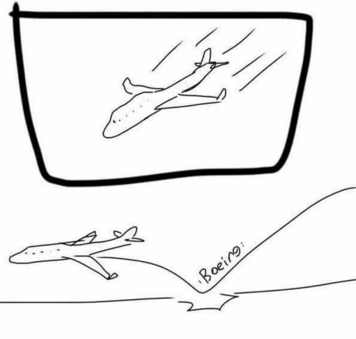 a drawing of a plane flying through the air with a person on the ground below