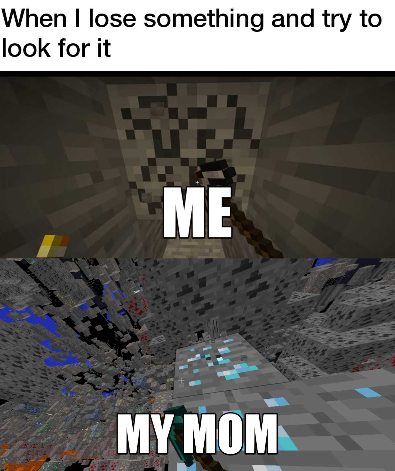 a picture of a picture of a minecraft meme with a caption of a woman in a room