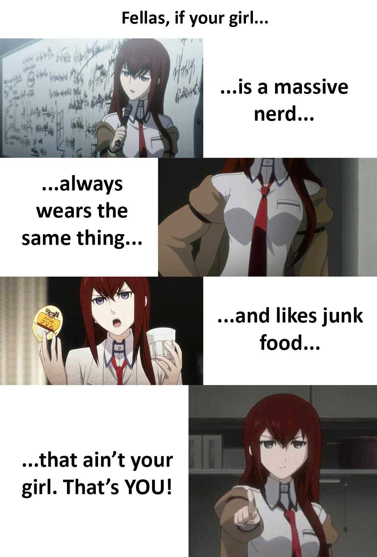 anime girl with red hair and a tie and a white shirt