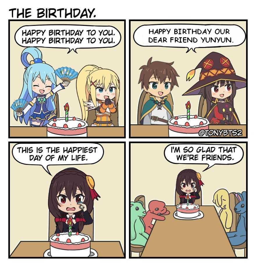 a cartoon comic strip with a cartoon of a birthday party