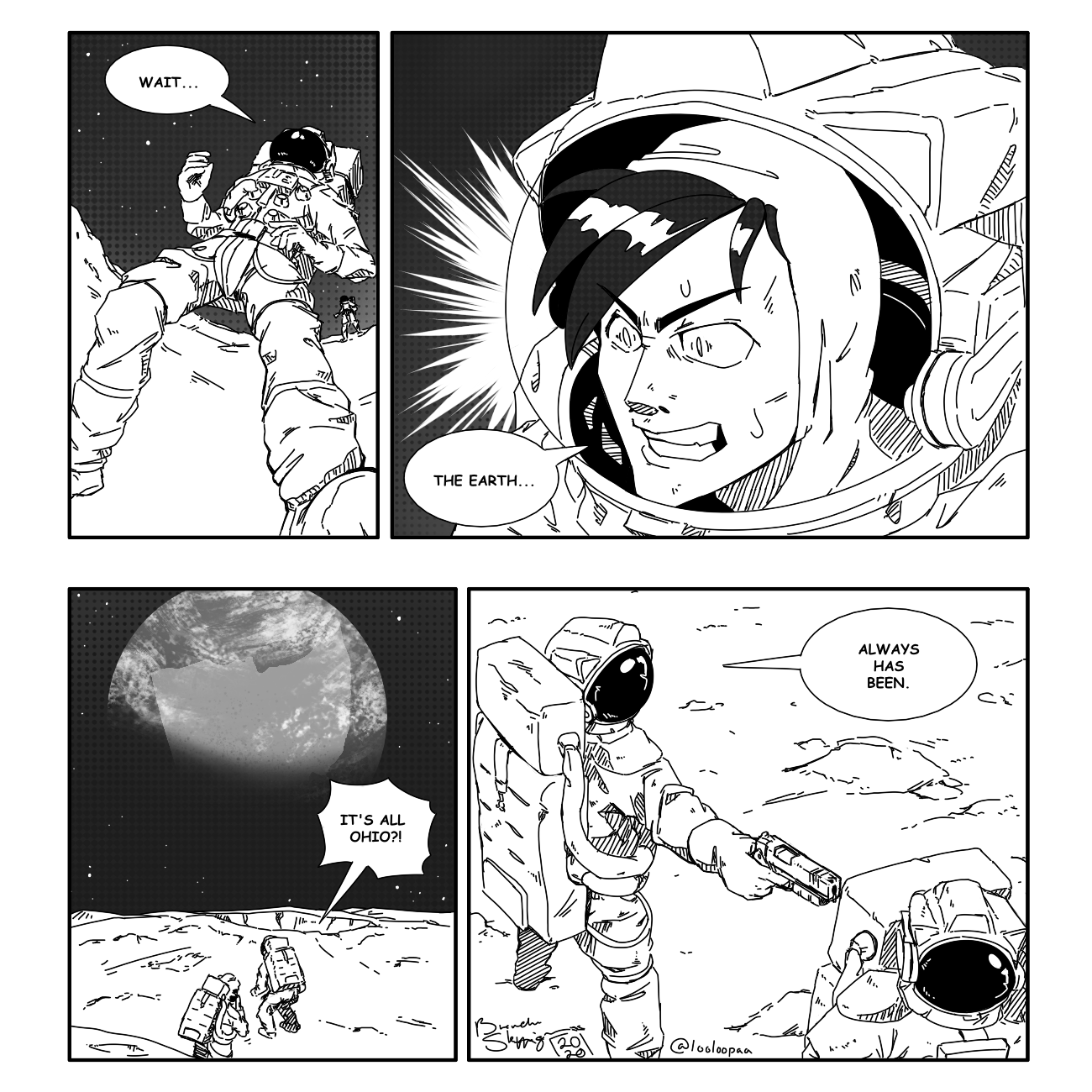 a comic strip with a cartoon of a man in a space suit