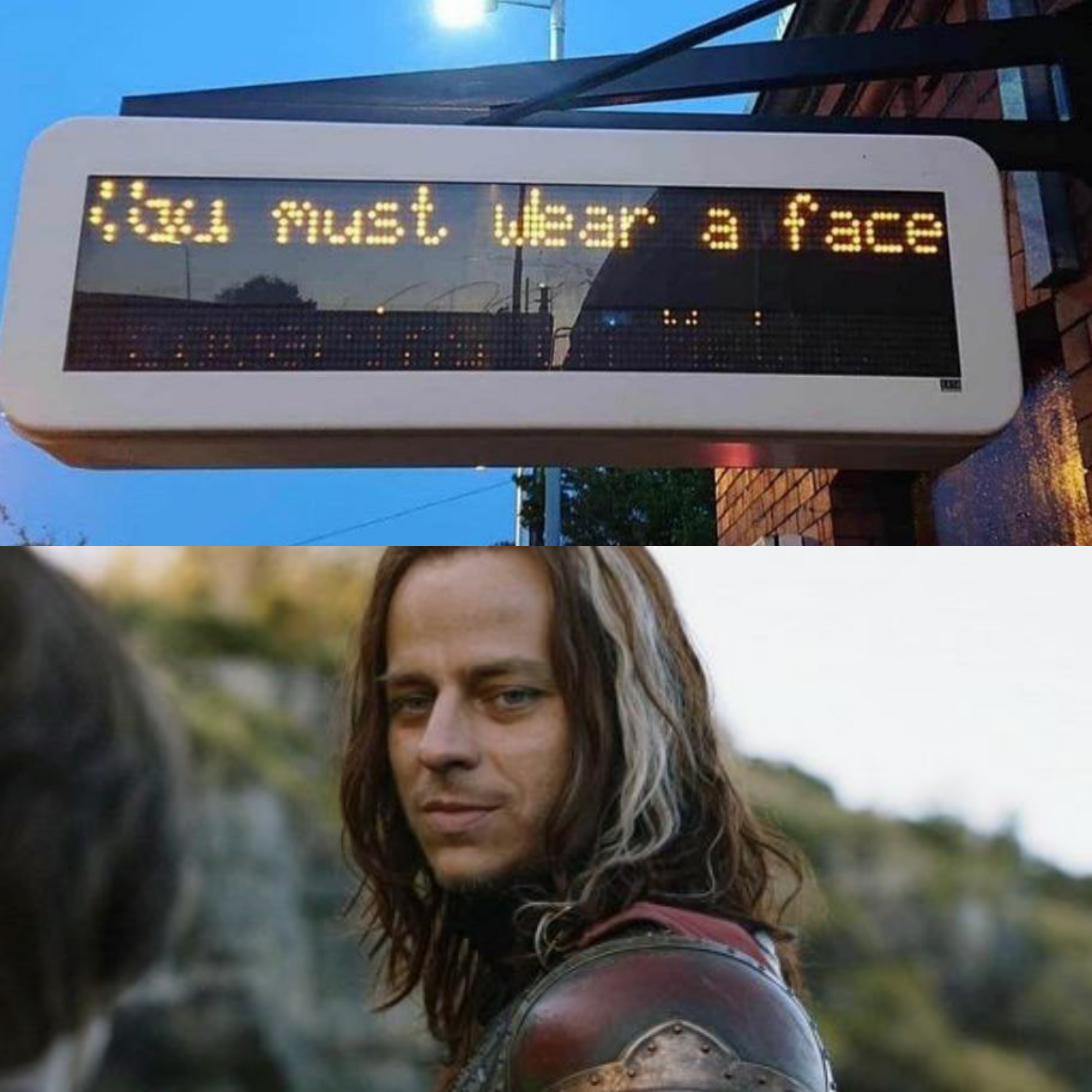 there is a man with long hair and a sign that says it is time to war