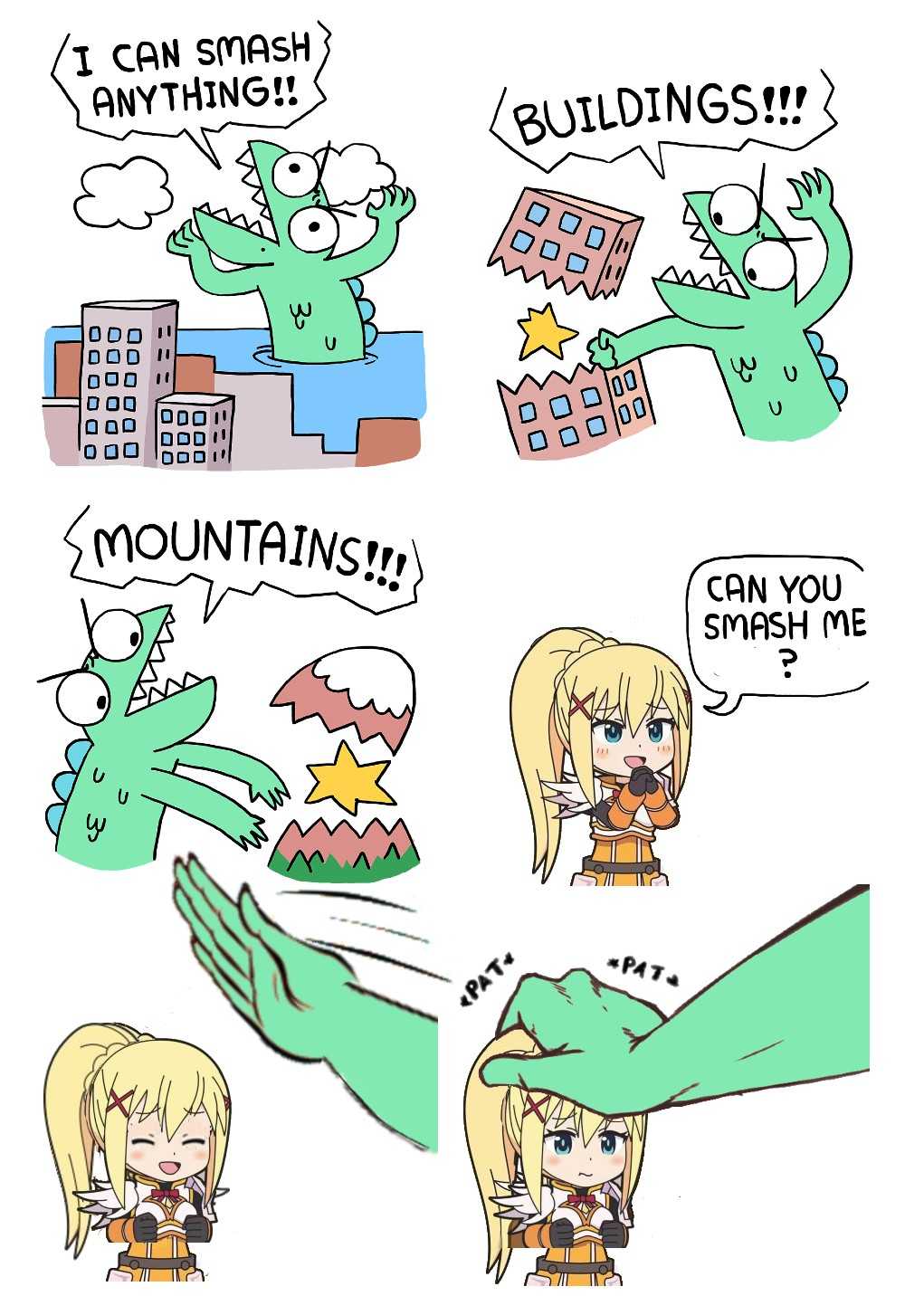 a cartoon drawing of a girl and a dragon with a building in the background