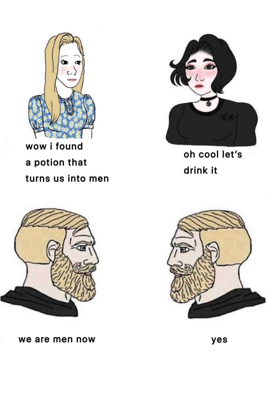 a cartoon of a man with a beard and a woman with a beard