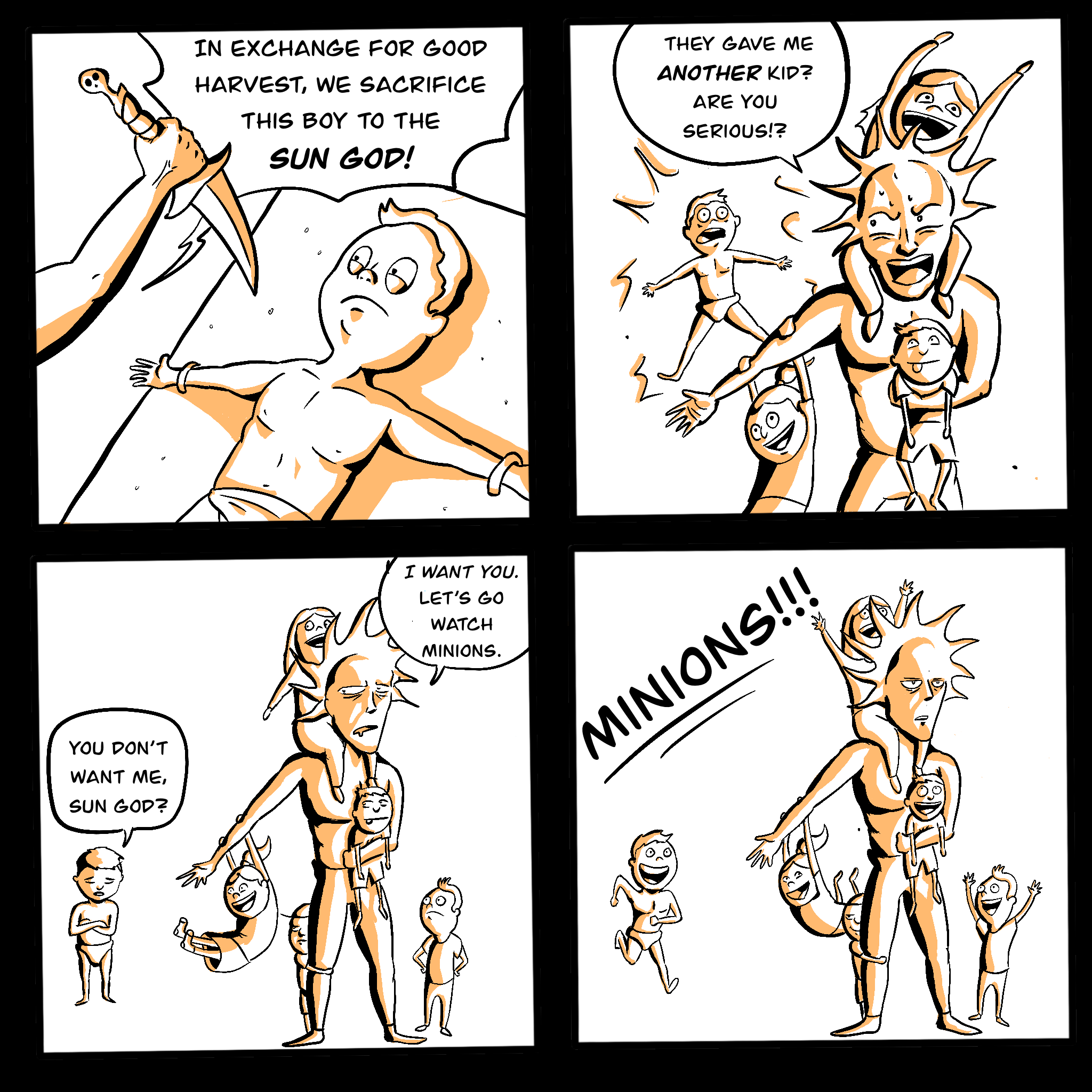 cartoon of a comic strip with a man holding a baby