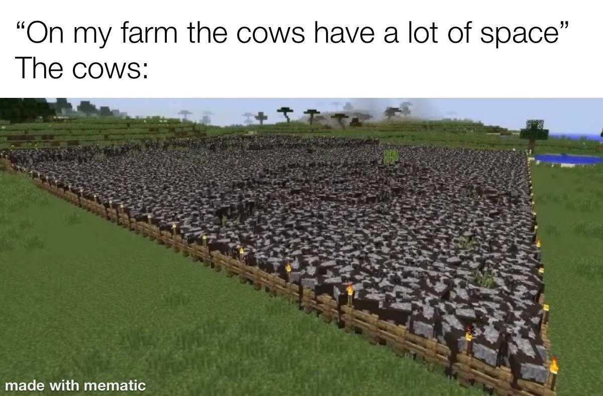 a picture taken from a minecraft video of a farm with cows