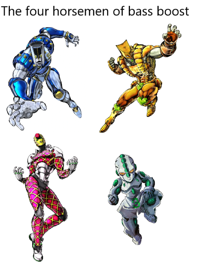 a close up of four different colored characters with text