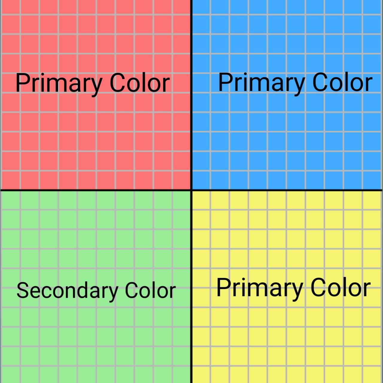 a close up of four squares with different colors on them