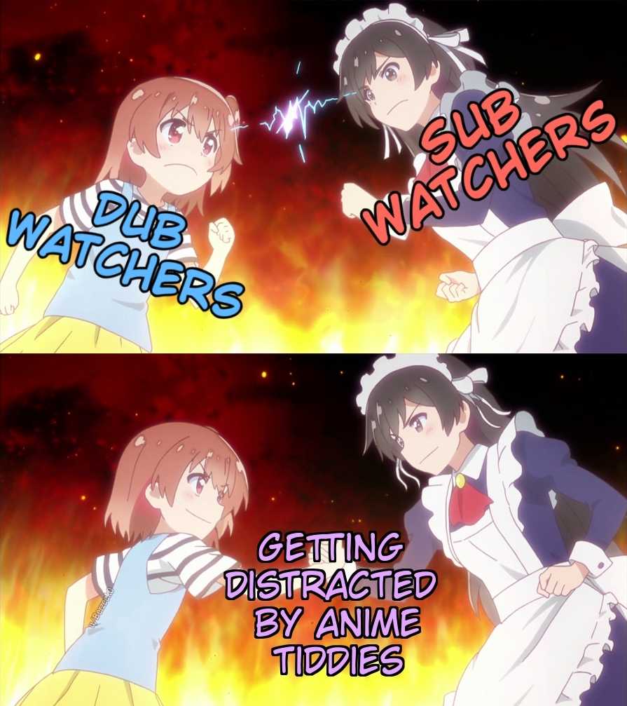 anime characters in a series of three pictures with the words sub watchers getting distracted by anime tips