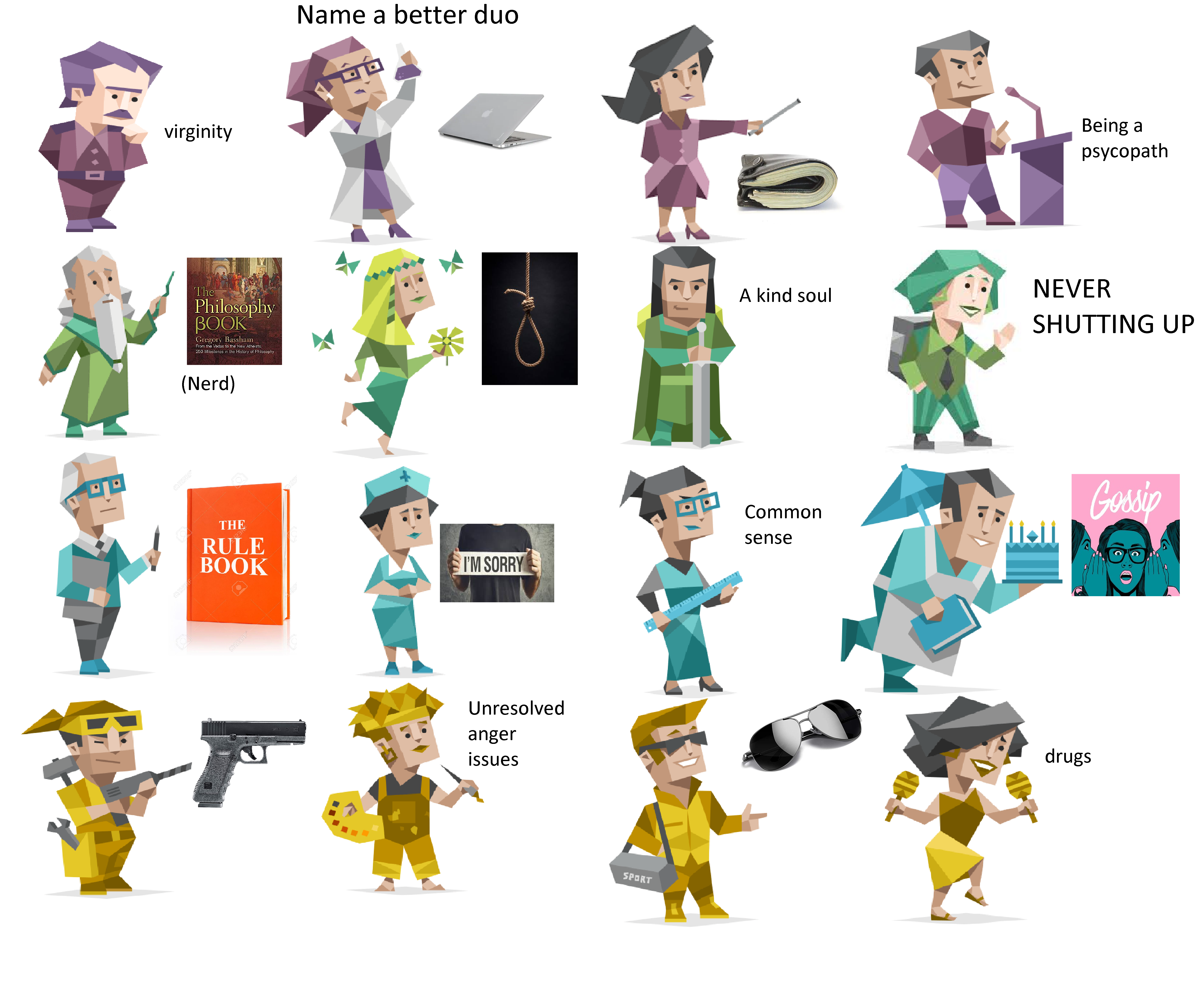 cartoon characters of different professions and professionss in various poses