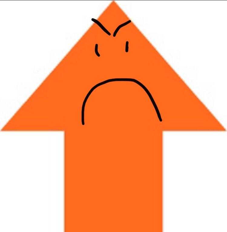 a close up of a cartoon arrow with a sad face