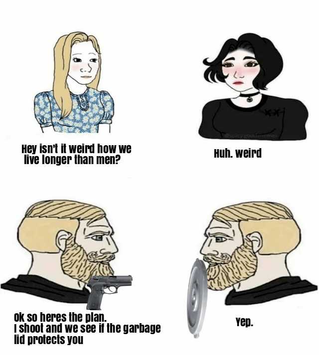 a cartoon drawing of a man with a beard and a woman with a knife