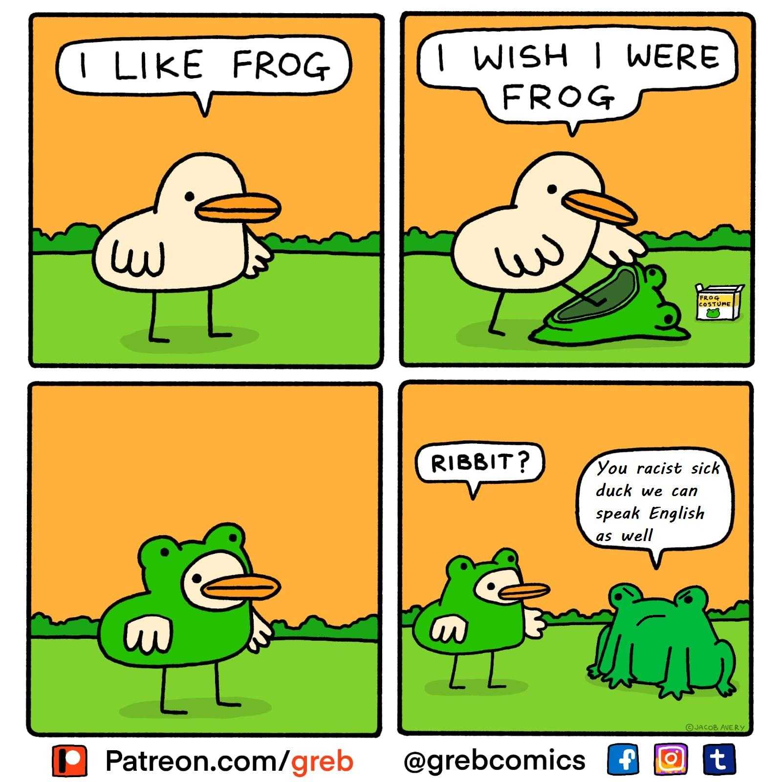 a cartoon of a frog and a frog are talking to each other