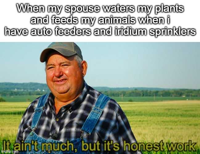 man in a plaid shirt and overalls standing in a field