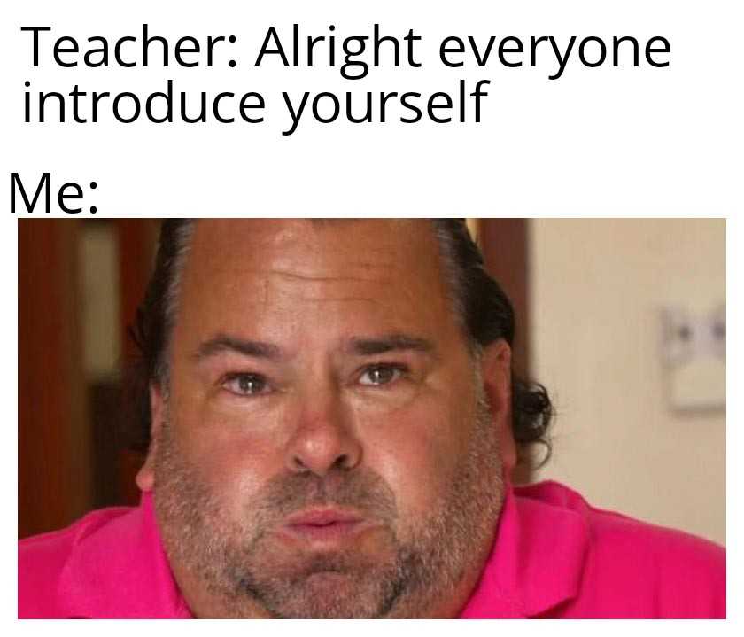 man in a pink shirt with a caption of a teacher