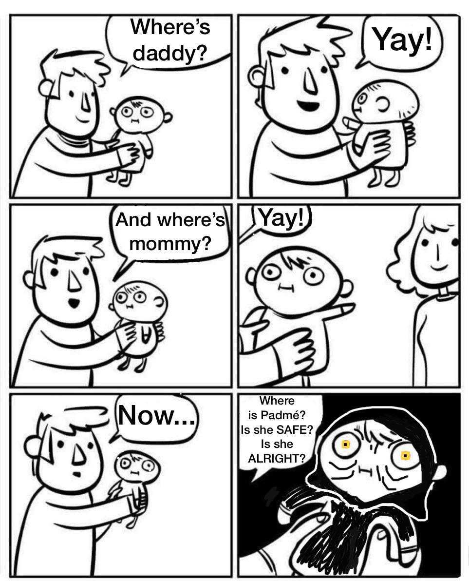 a comic strip with a cartoon of a man holding a baby