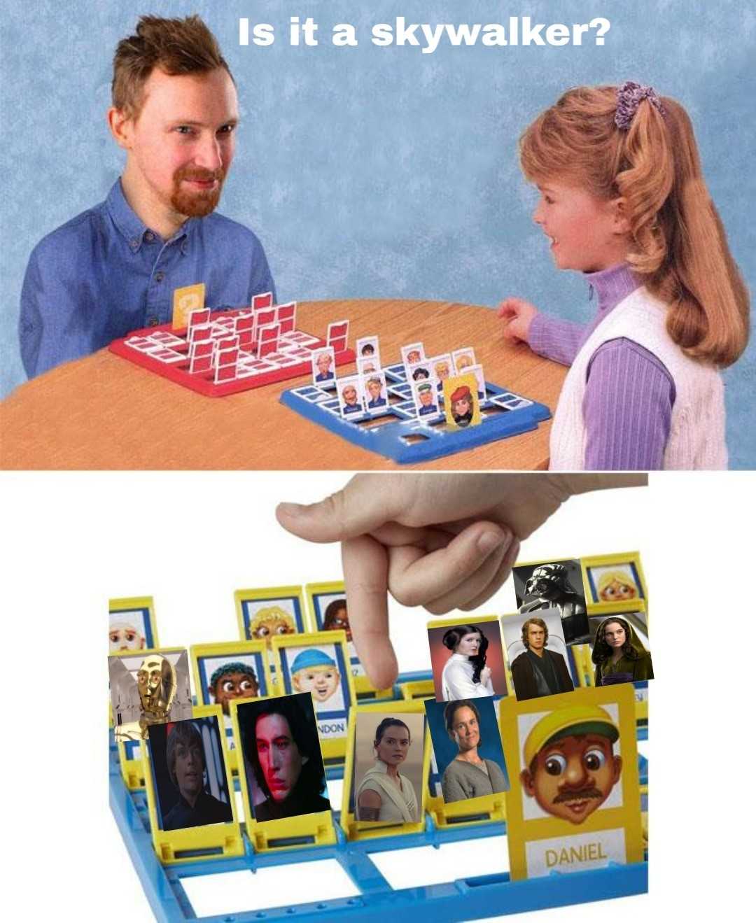 a picture taken from a magazine with a picture of a man and a girl playing a game of sky walker