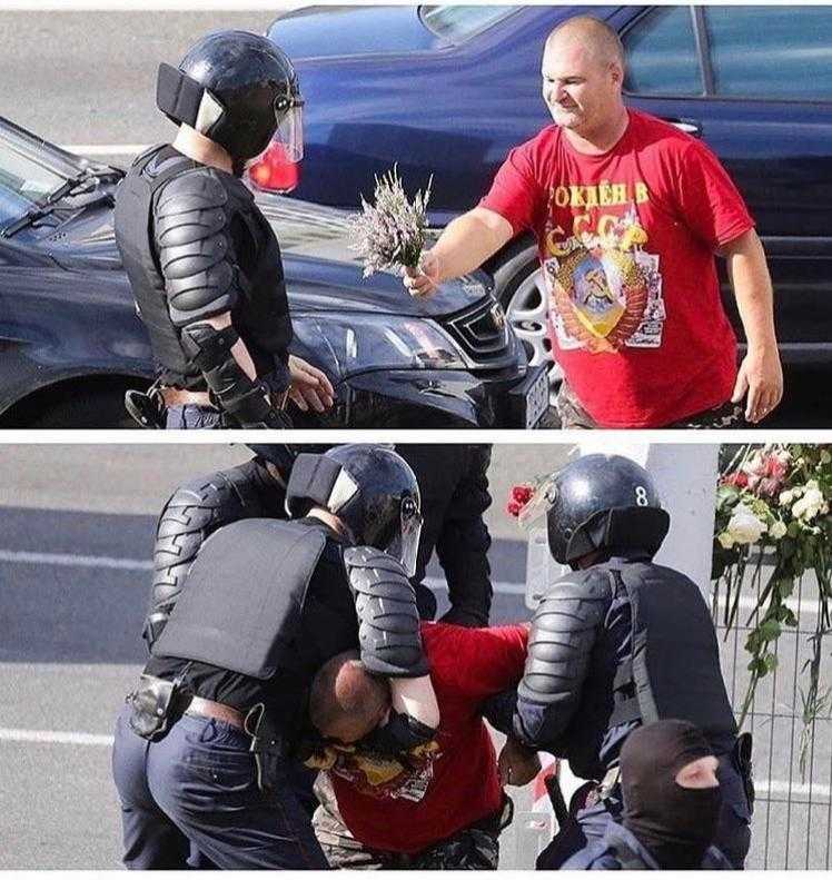 there are two pictures of a man being taken away from a motorcycle