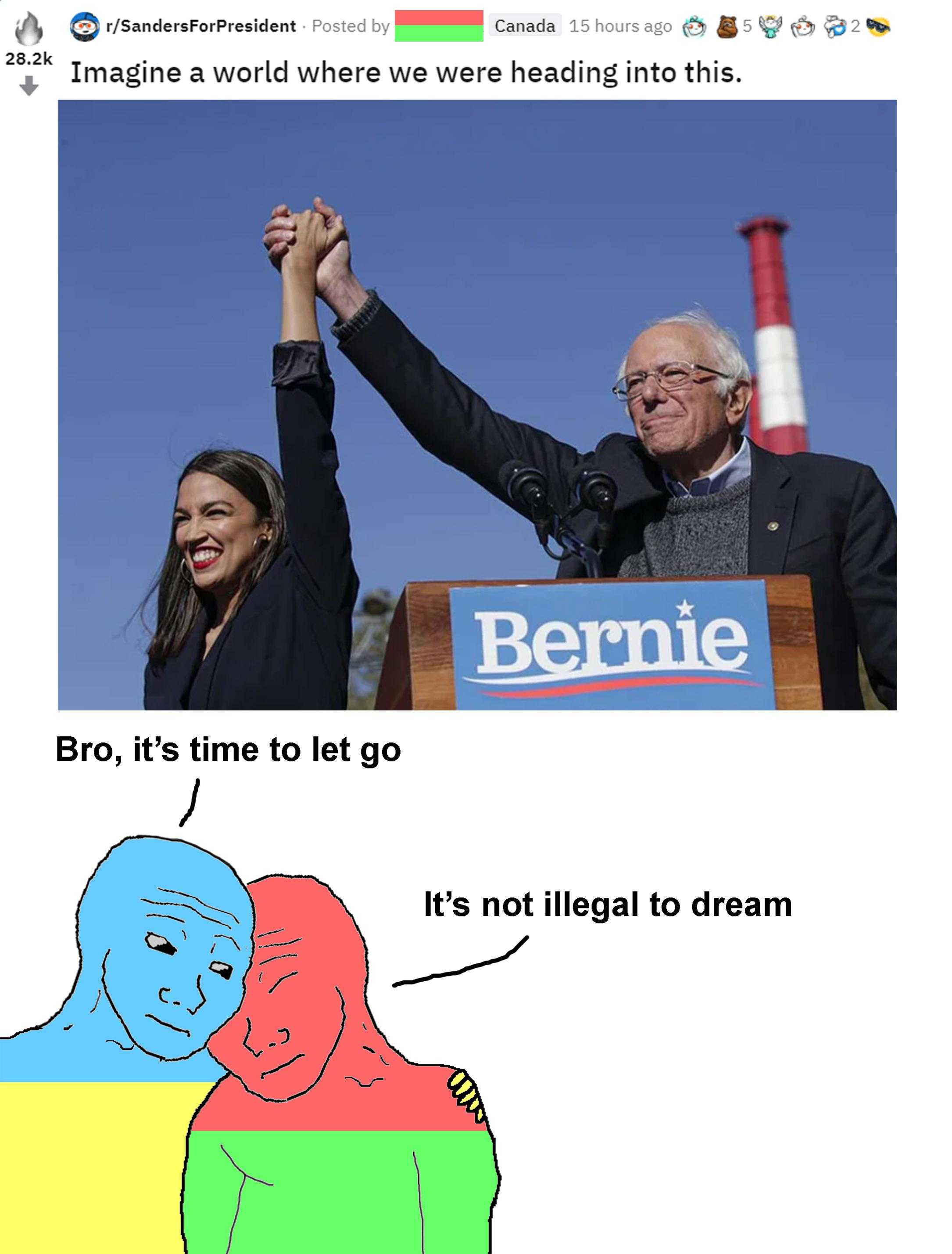 a cartoon of bernie and his wife giving a high five