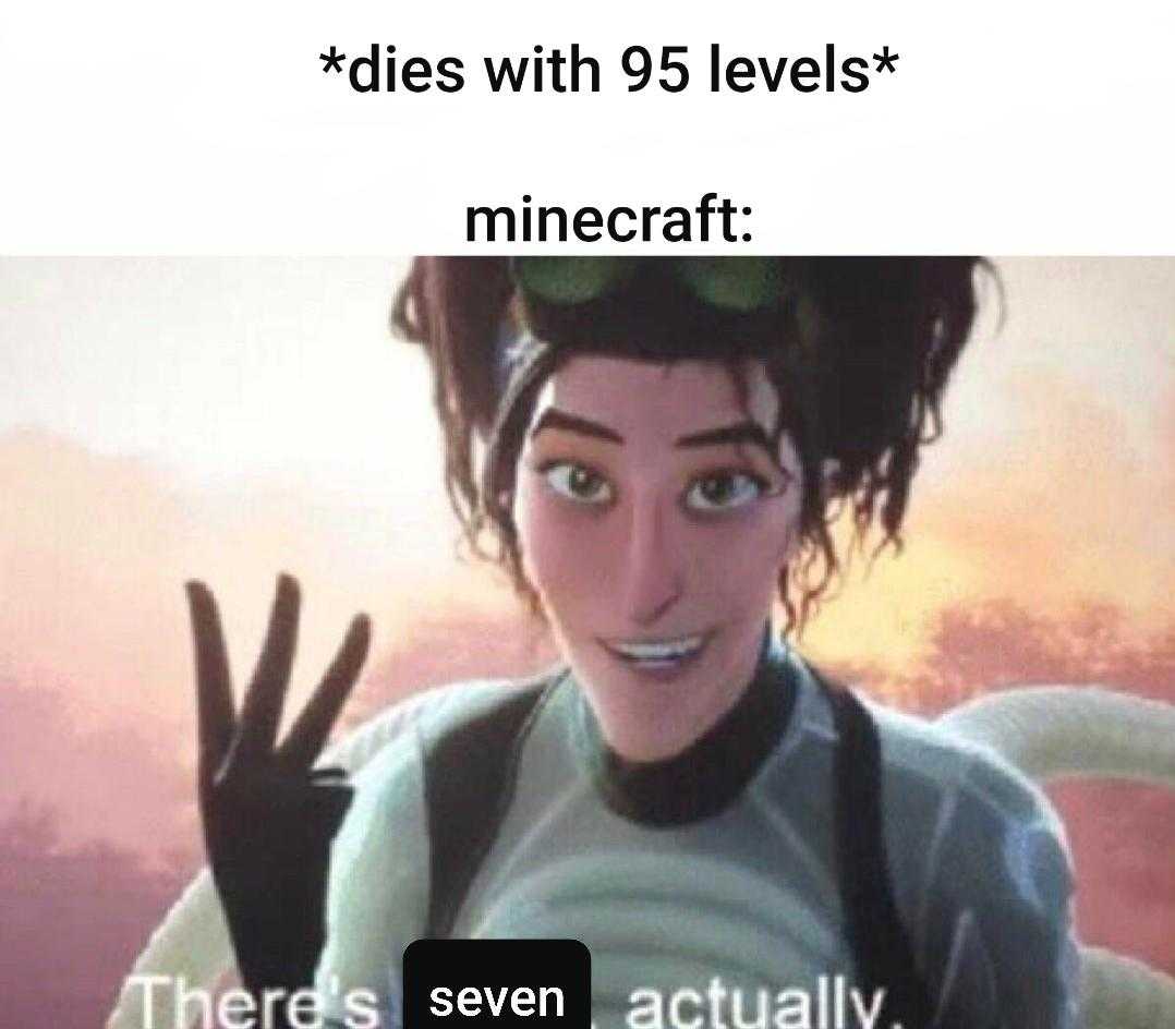 a cartoon picture of a woman with a hat and gloves on, saying, dies with 95 levels minecraft