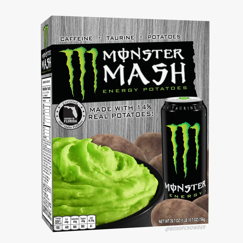 a close up of a box of monster mash with a can of it