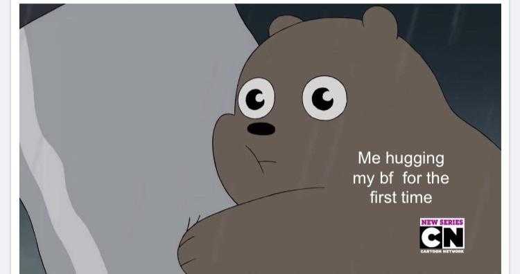 cartoon of a bear with a caption saying me laughing, my bit for the first time