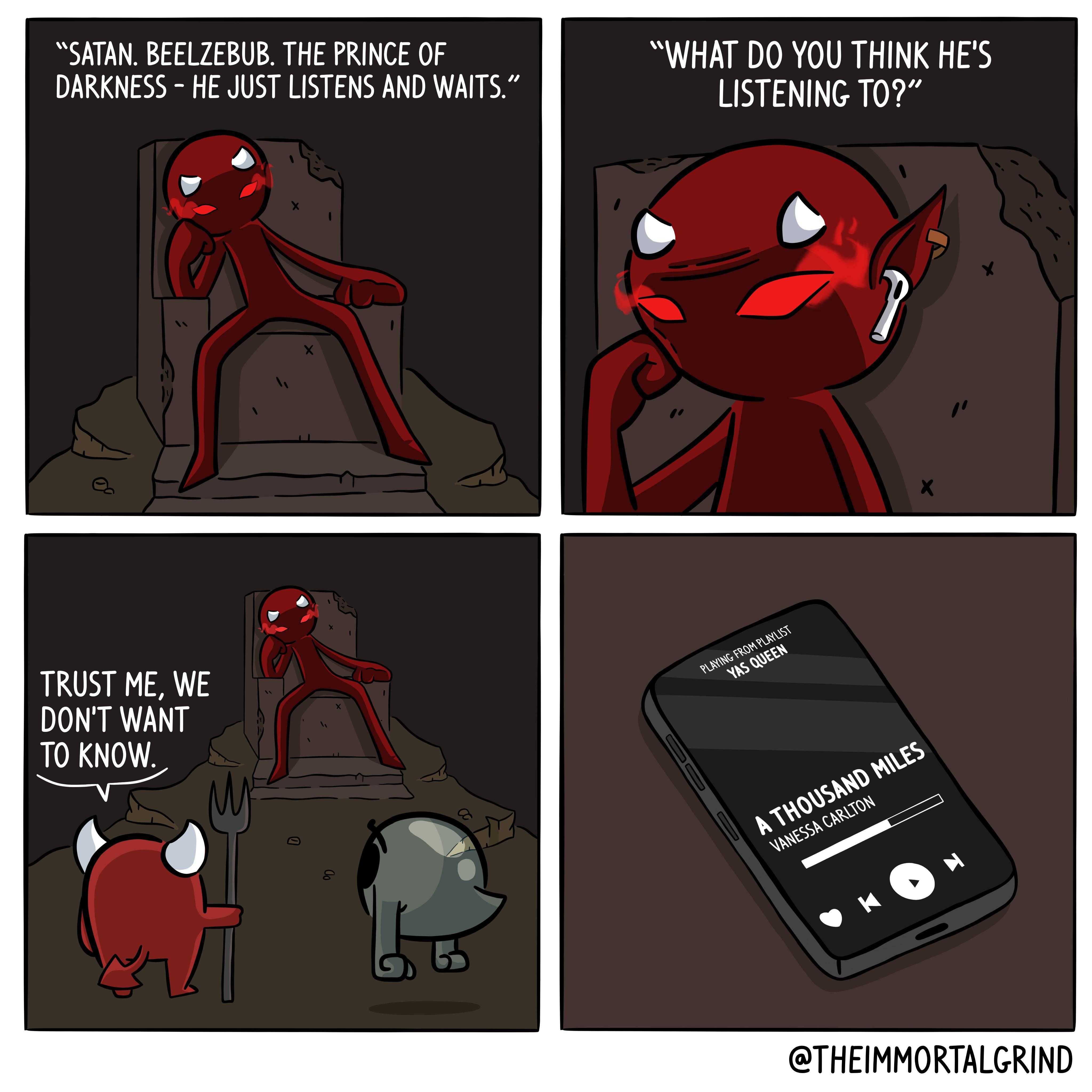 cartoon of a phone being used to talk to a devil