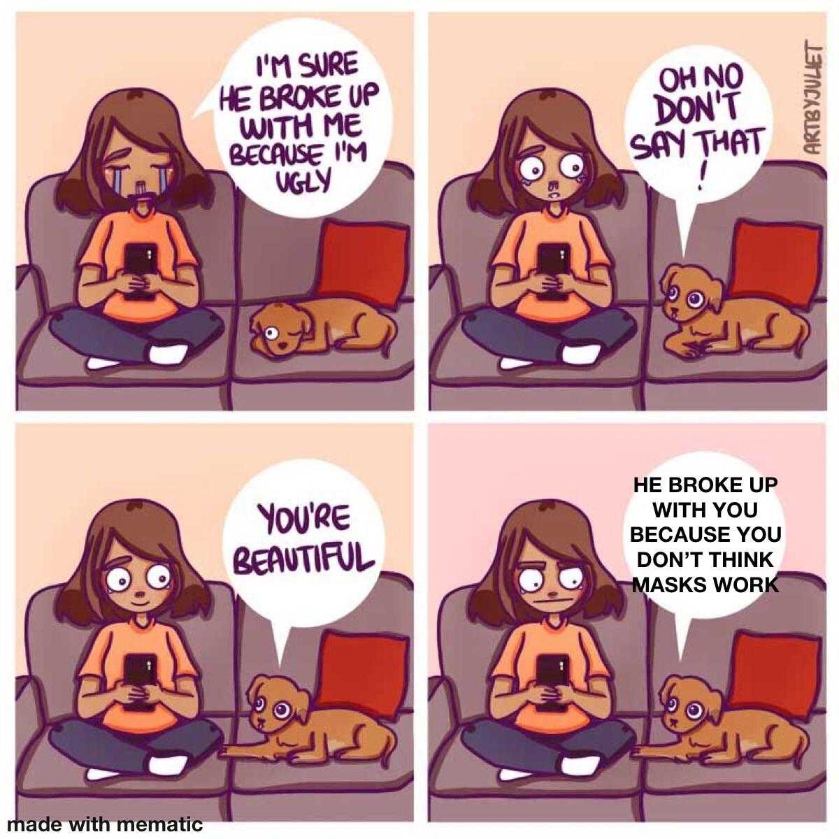 a cartoon of a woman sitting on a couch with a dog