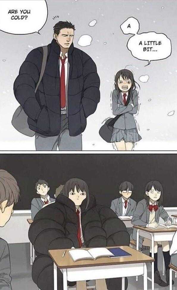 anime comics showing a man and a woman in a classroom