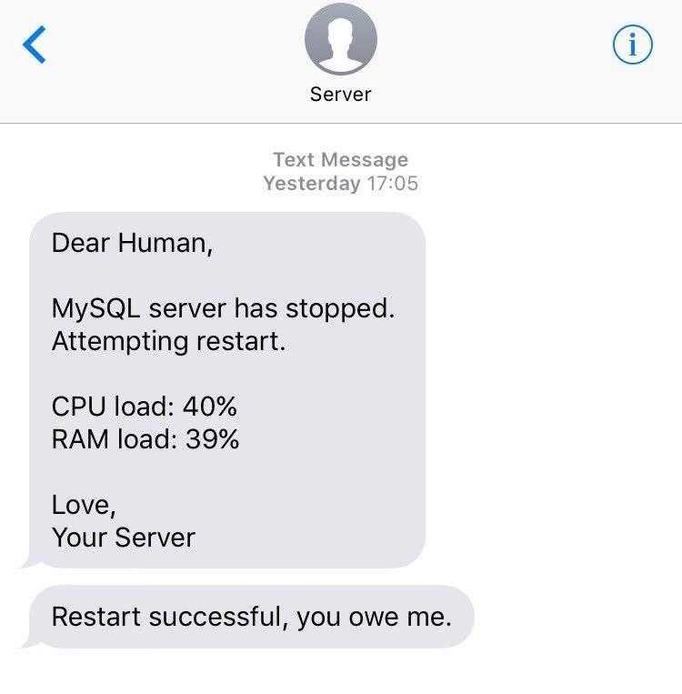 a screenshot of a text message from a customer asking to a server