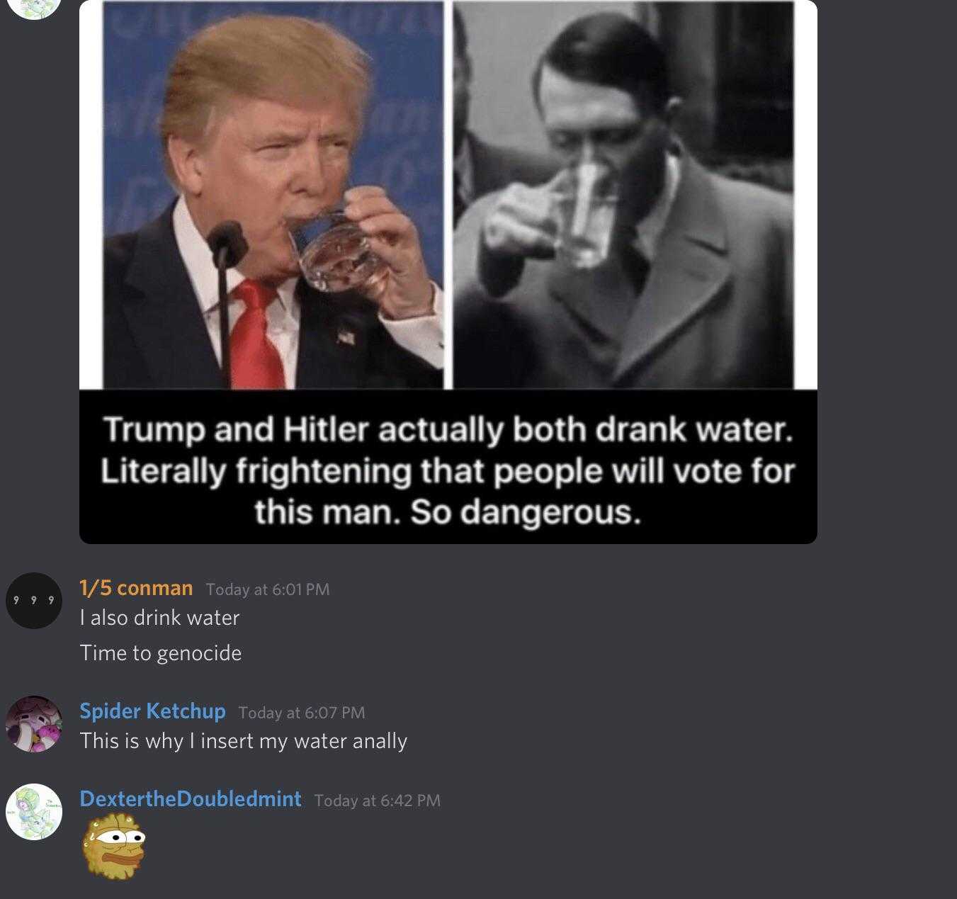 a close up of a person drinking a drink with a caption of president donald