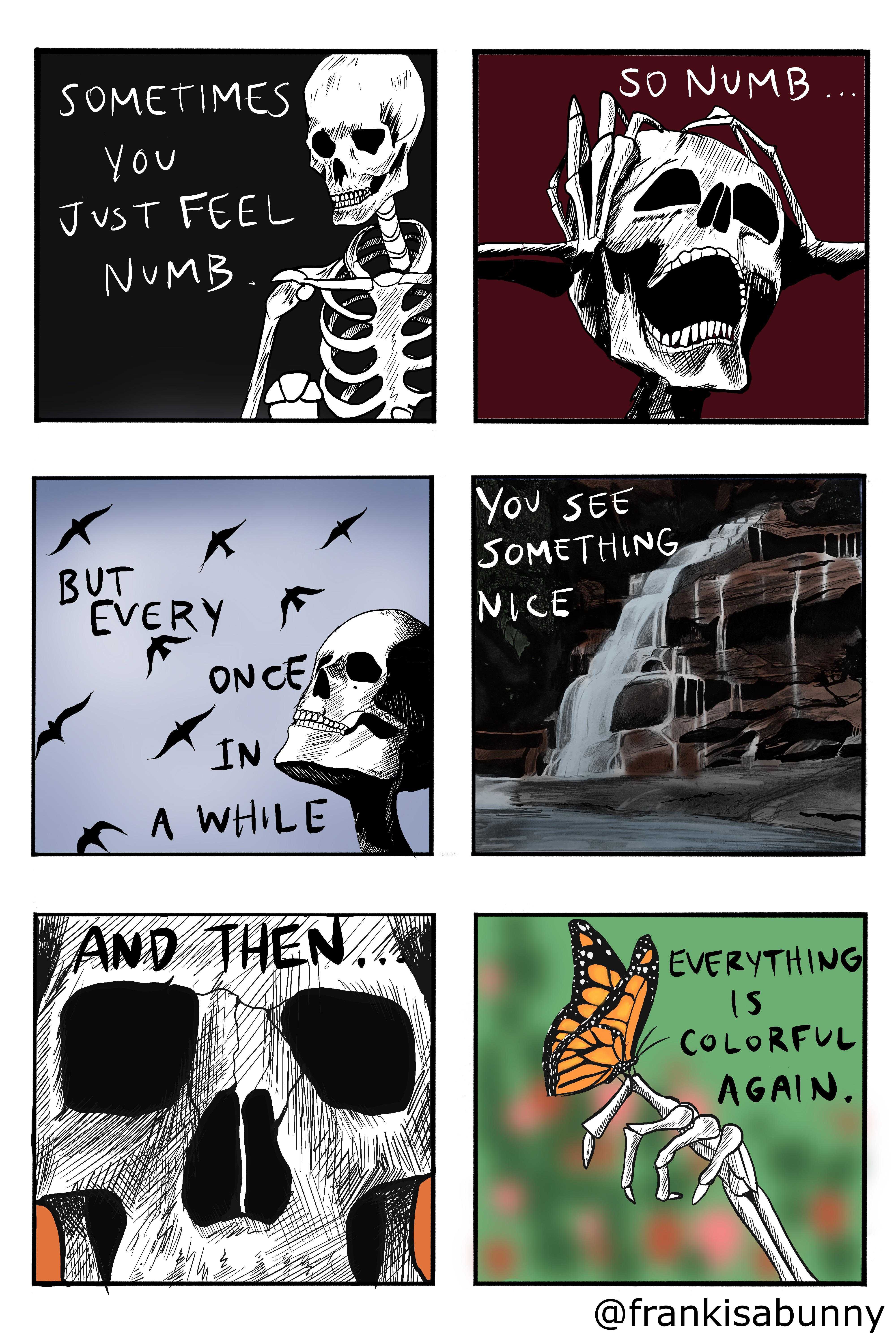 a cartoon of a bunch of different pictures with a skeleton