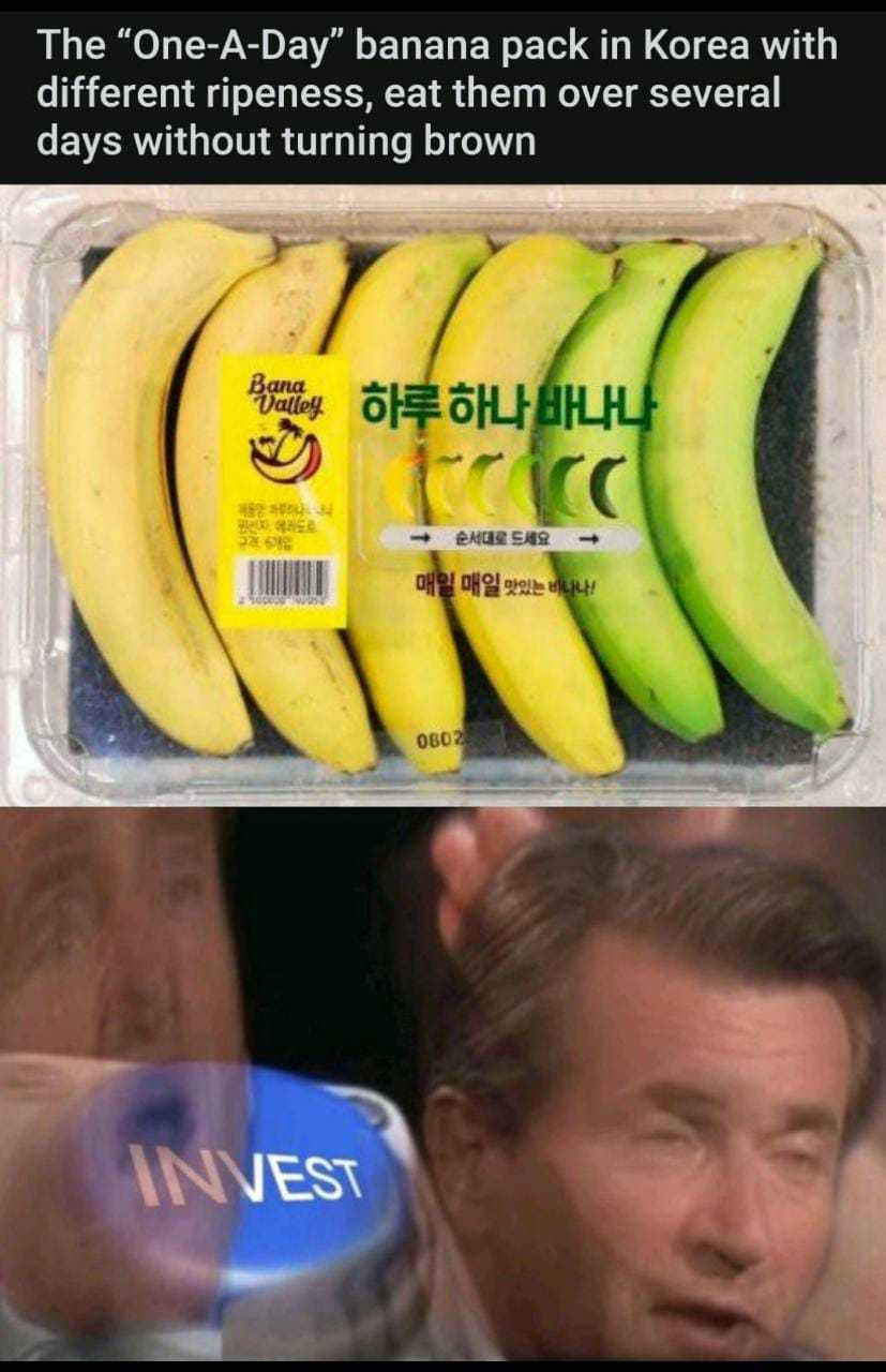 there are two pictures of a man holding a banana in a container