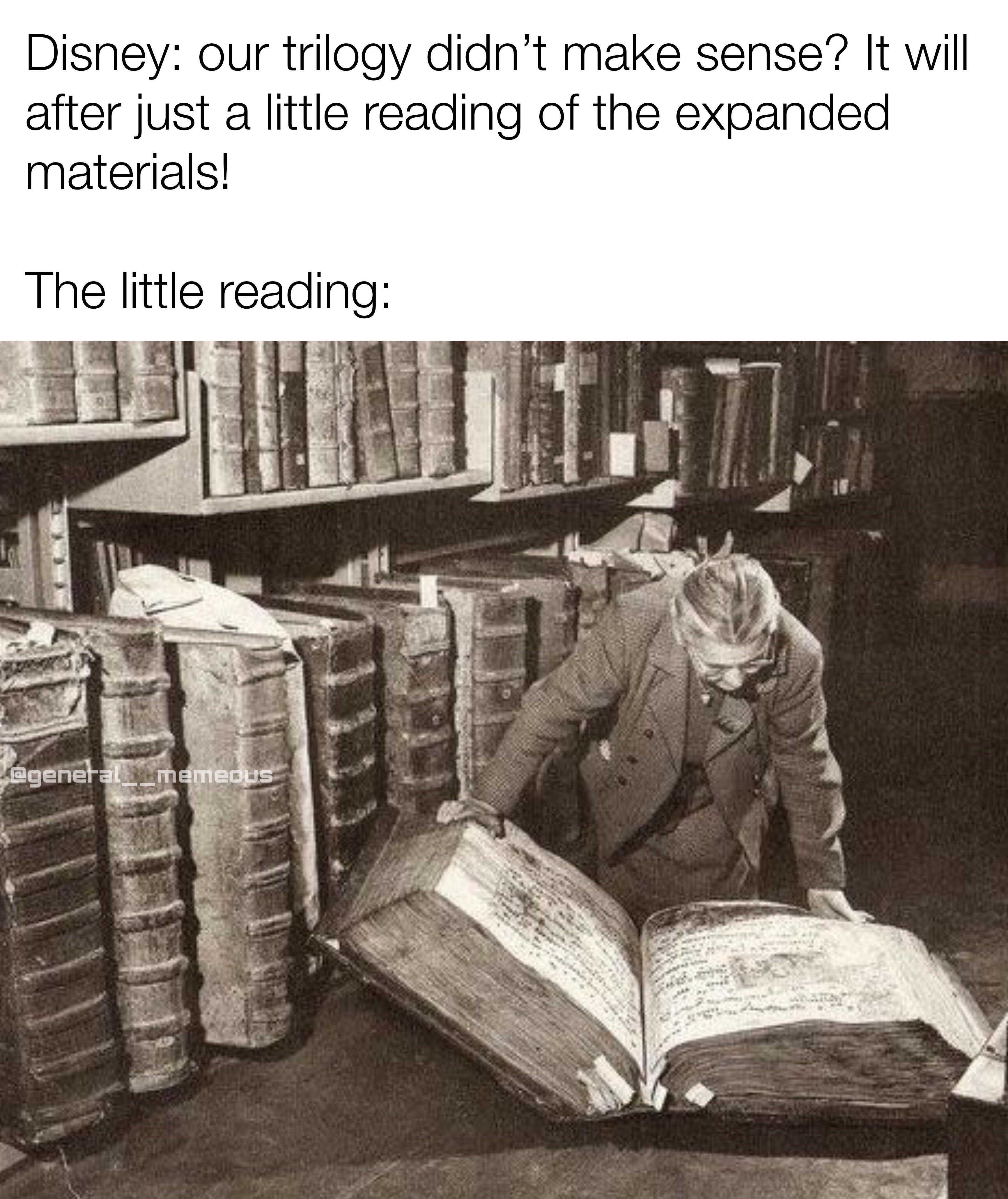 man reading a book in a library with a lot of books