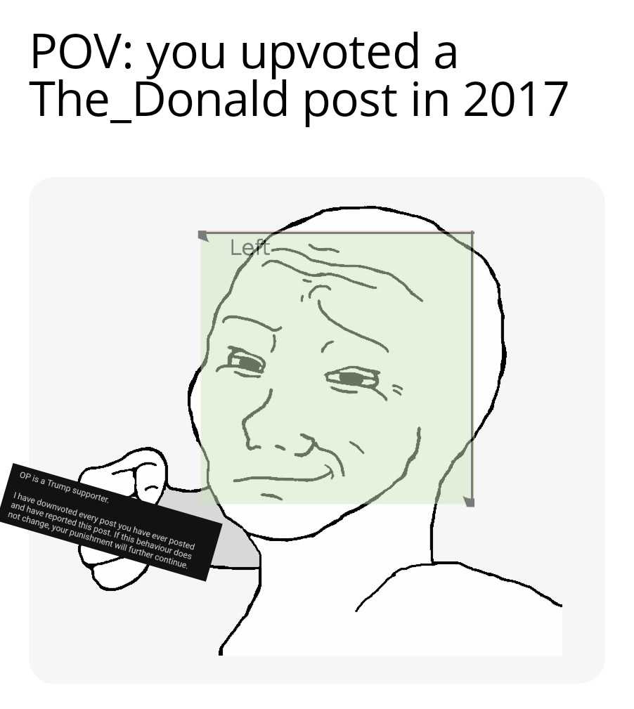 a cartoon drawing of a man holding a card with the words pov you upvoted a the donald