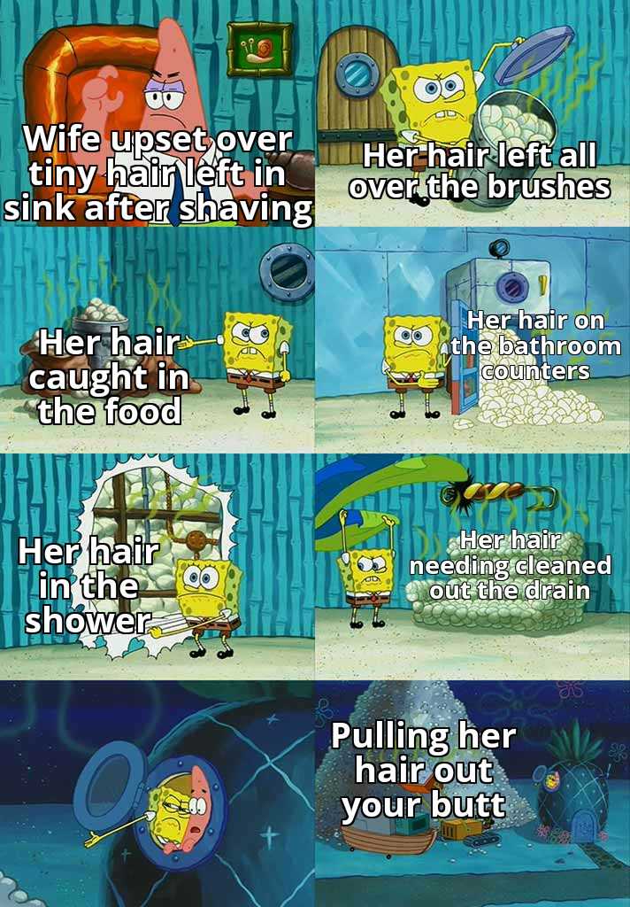 spongebob meme about how he ' s getting his hair done