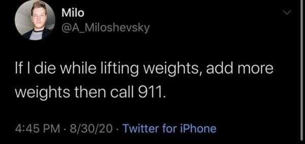 a tweet message from a man who is about to be weighed