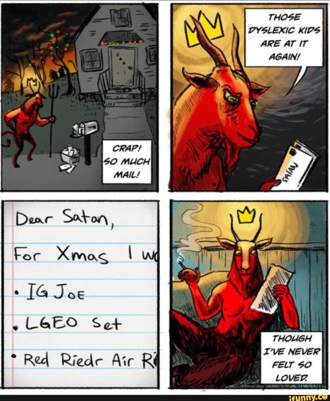 a comic strip with a picture of a red bull and a notepad