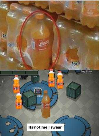 there are two pictures of a bottle of soda and a bottle of orange juice