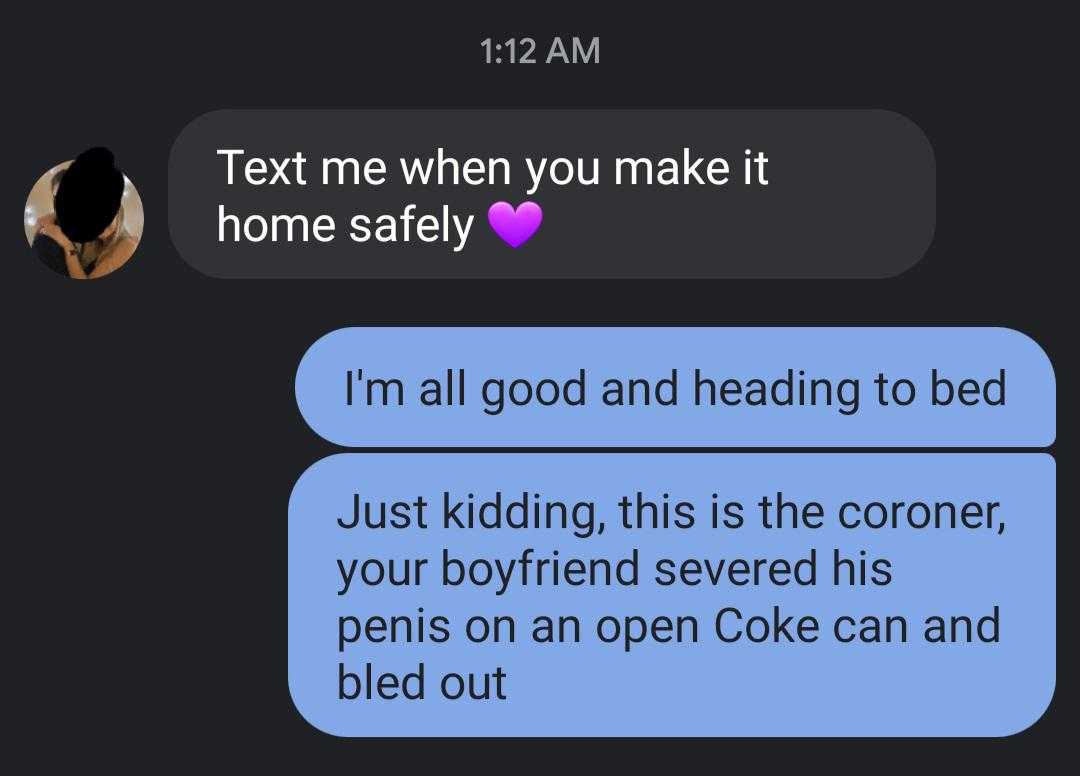 text message from a woman about her bed and her boyfriend