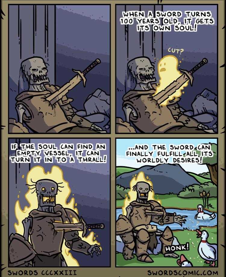 a comic strip with a cartoon of a man in armor and a cat