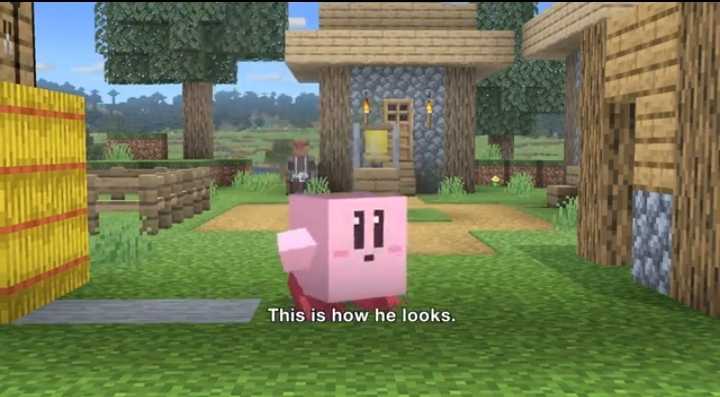 there is a pink pig standing in a small village