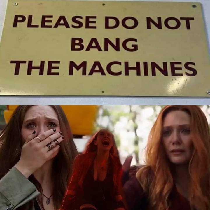 there are two women standing next to a sign that says please don ' t bang the machines