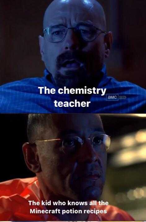 a picture taken from a movie showing a man with glasses and a caption that reads, the chemistry teacher