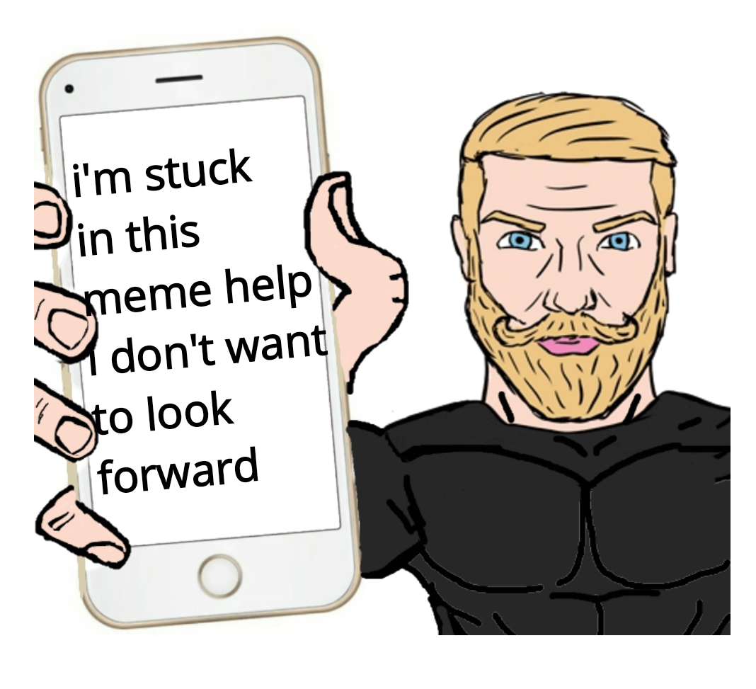 cartoon of a man holding a smart phone with a text message on it