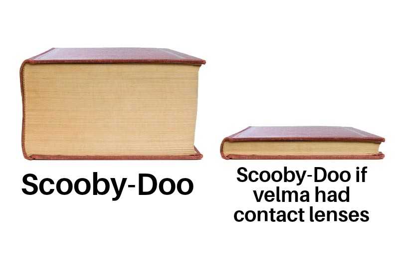 there are two books with the words scooby doo and velma had contact lenses