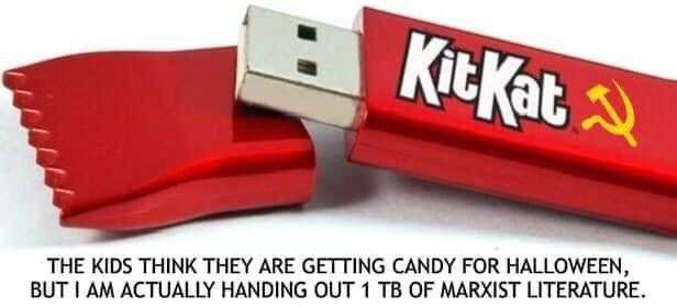 there is a red usb drive with a hammer and sickle